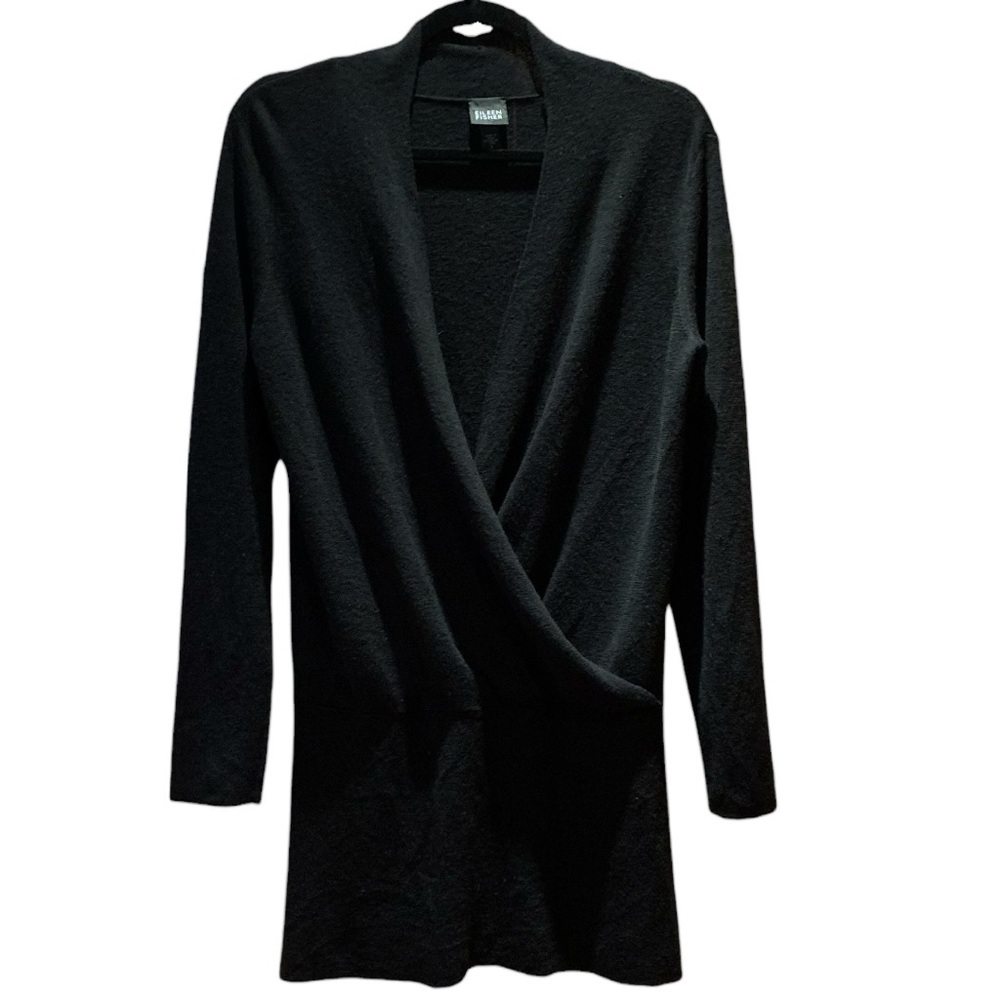 Eileen Fisher 100% Italian merino wool wrap tunic sweater in black Size Small
